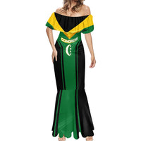 Comoros Mermaid Dress with National Colors Green Yellow Black Crescent Moon and Stars Emblem