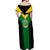 Comoros Off Shoulder Maxi Dress with National Colors Green Yellow Black Crescent Moon and Stars Emblem