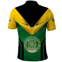 Comoros Polo Shirt with National Colors Green Yellow Black Crescent Moon and Stars Emblem