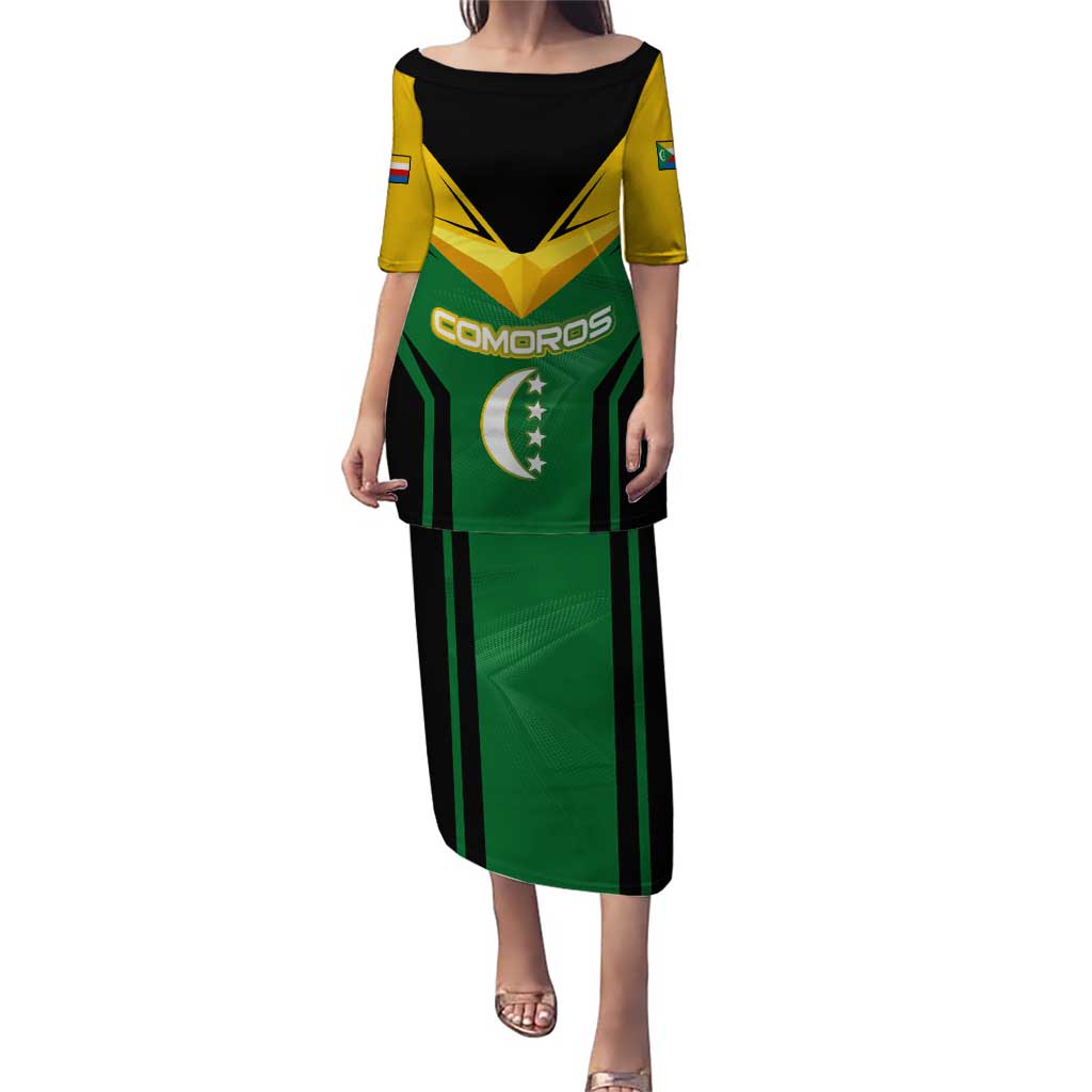 Comoros Puletasi with National Colors Green Yellow Black Crescent Moon and Stars Emblem