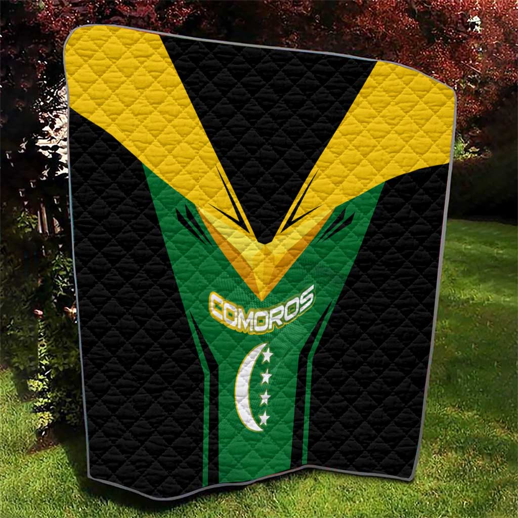 Comoros Quilt with National Colors Green Yellow Black Crescent Moon and Stars Emblem