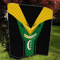 Comoros Quilt with National Colors Green Yellow Black Crescent Moon and Stars Emblem