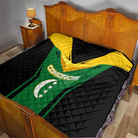 Comoros Quilt with National Colors Green Yellow Black Crescent Moon and Stars Emblem