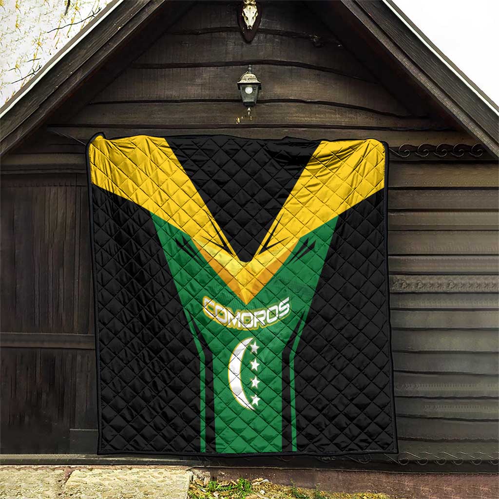 Comoros Quilt with National Colors Green Yellow Black Crescent Moon and Stars Emblem