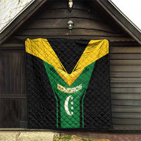 Comoros Quilt with National Colors Green Yellow Black Crescent Moon and Stars Emblem