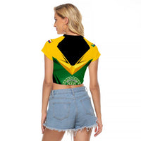 Comoros Raglan Cropped T Shirt with National Colors Green Yellow Black Crescent Moon and Stars Emblem