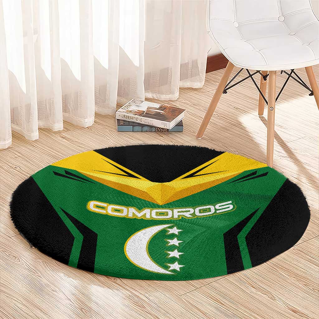 Comoros Round Carpet with National Colors Green Yellow Black Crescent Moon and Stars Emblem