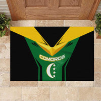 Comoros Rubber Doormat with National Colors Green Yellow Black Crescent Moon and Stars Emblem
