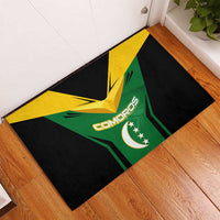 Comoros Rubber Doormat with National Colors Green Yellow Black Crescent Moon and Stars Emblem