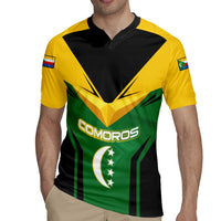 Comoros Rugby Jersey with National Colors Green Yellow Black Crescent Moon and Stars Emblem