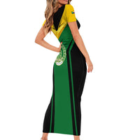 Comoros Short Sleeve Bodycon Dress with National Colors Green Yellow Black Crescent Moon and Stars Emblem