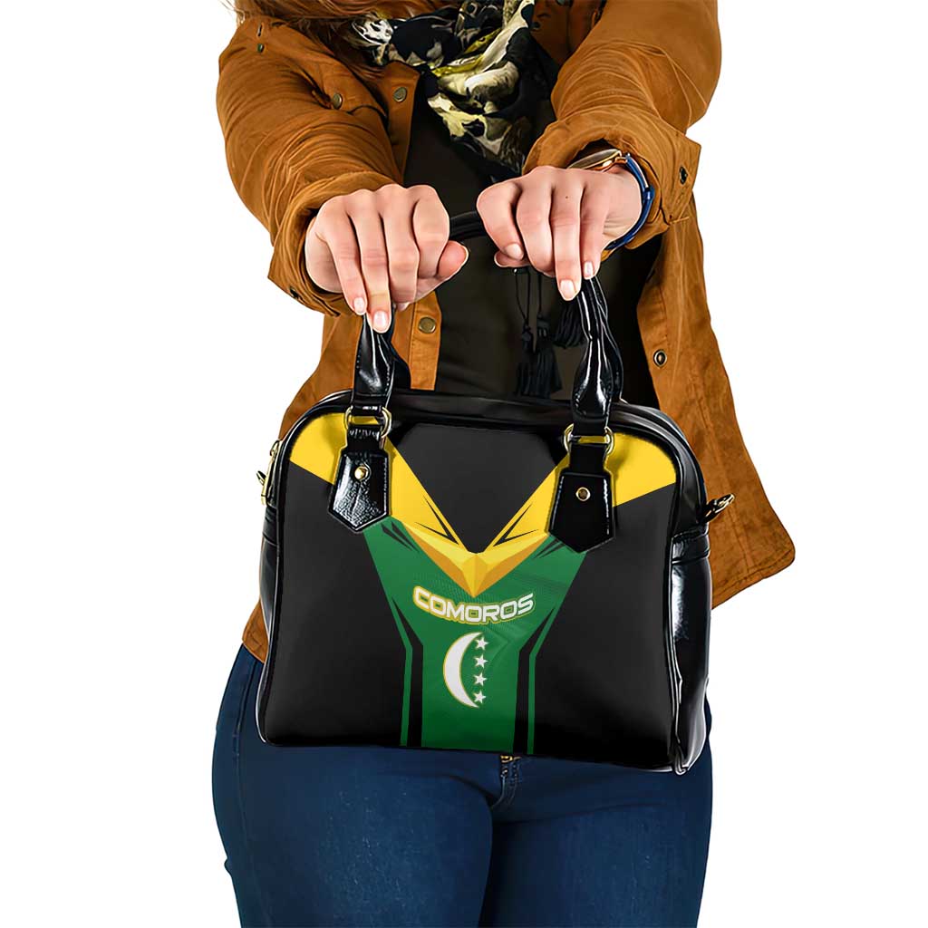 Comoros Shoulder Handbag with National Colors Green Yellow Black Crescent Moon and Stars Emblem
