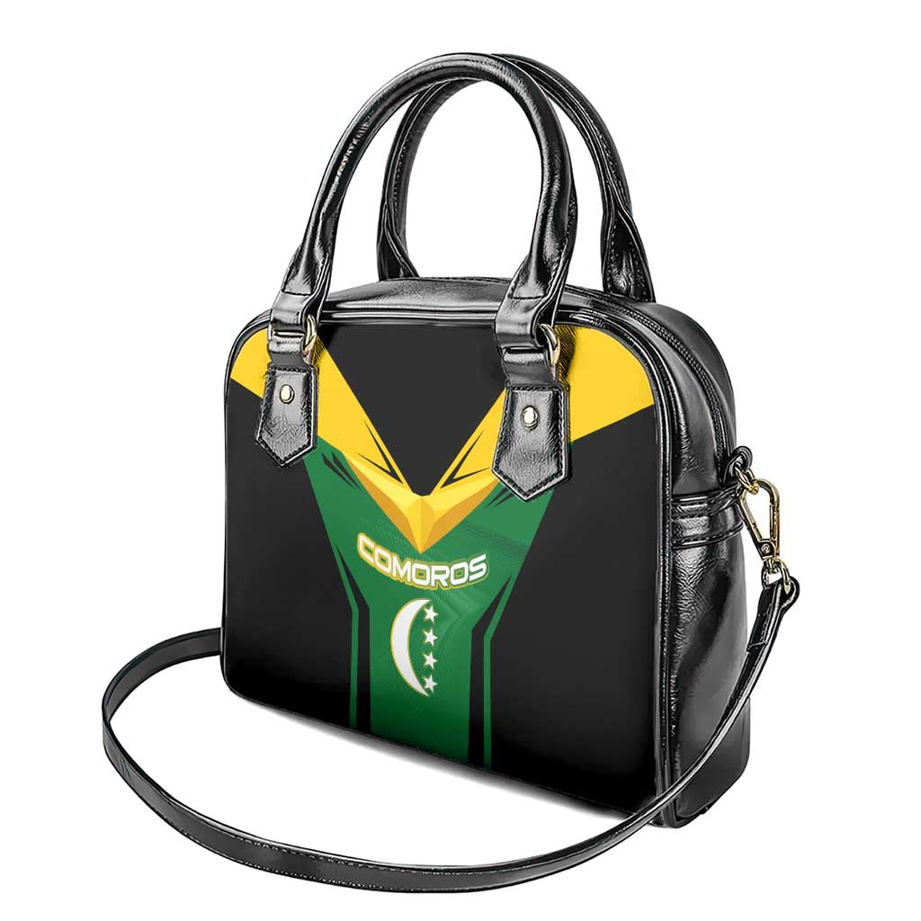 Comoros Shoulder Handbag with National Colors Green Yellow Black Crescent Moon and Stars Emblem