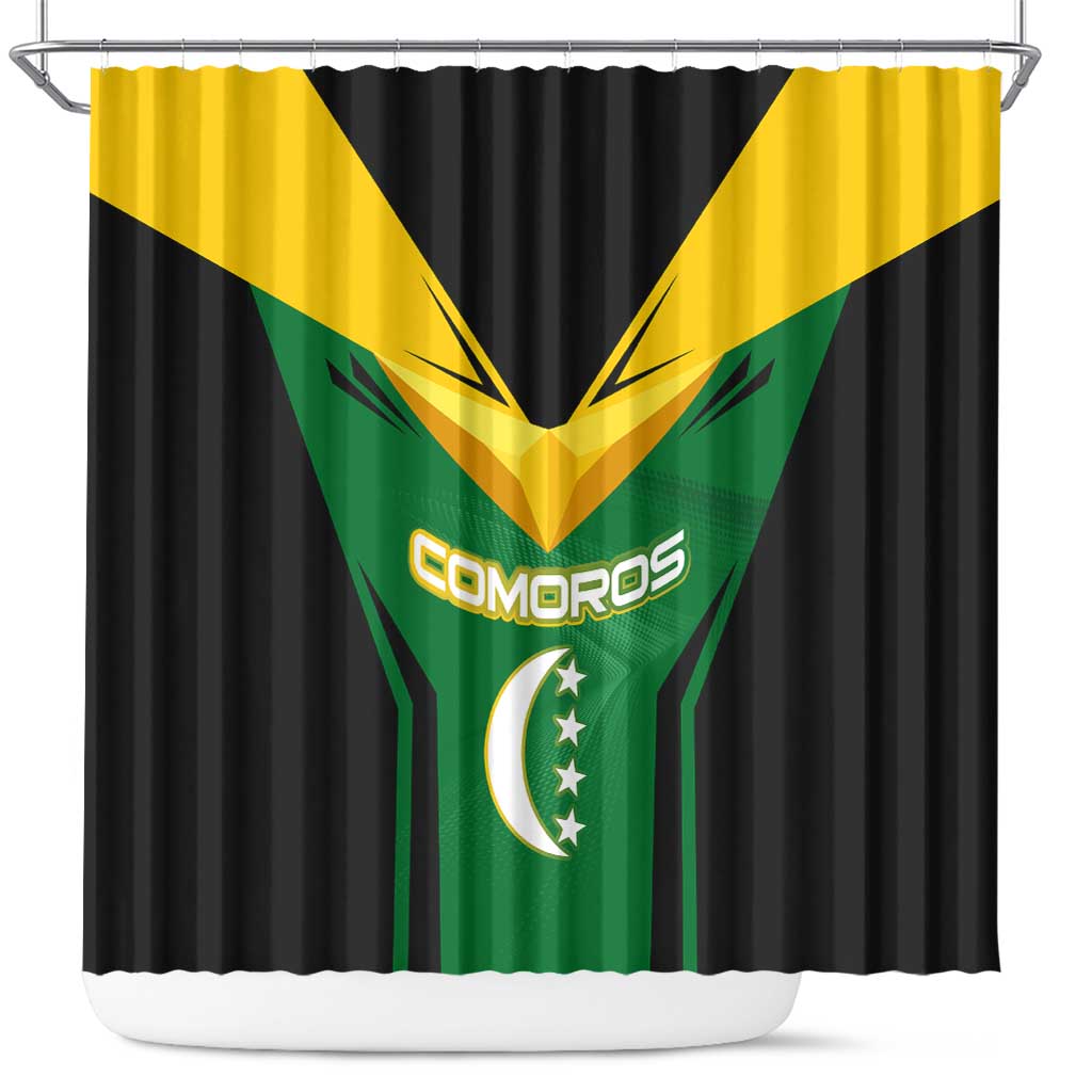 Comoros Shower Curtain with National Colors Green Yellow Black Crescent Moon and Stars Emblem