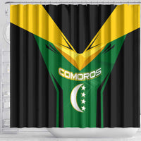 Comoros Shower Curtain with National Colors Green Yellow Black Crescent Moon and Stars Emblem