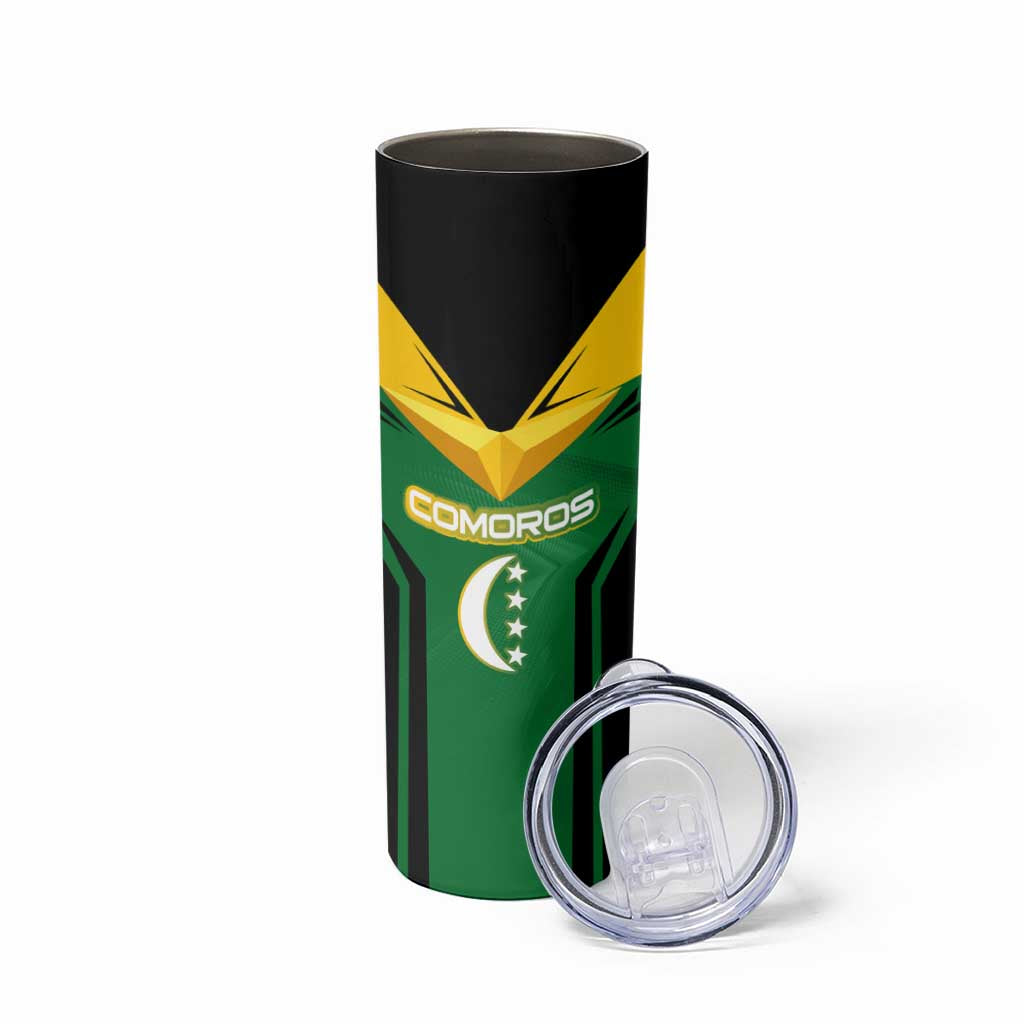 Comoros Skinny Tumbler with National Colors Green Yellow Black Crescent Moon and Stars Emblem
