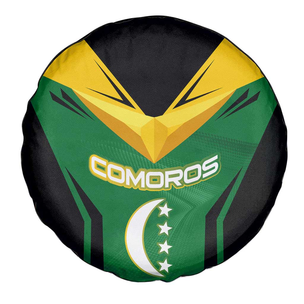 Comoros Spare Tire Cover with National Colors Green Yellow Black Crescent Moon and Stars Emblem