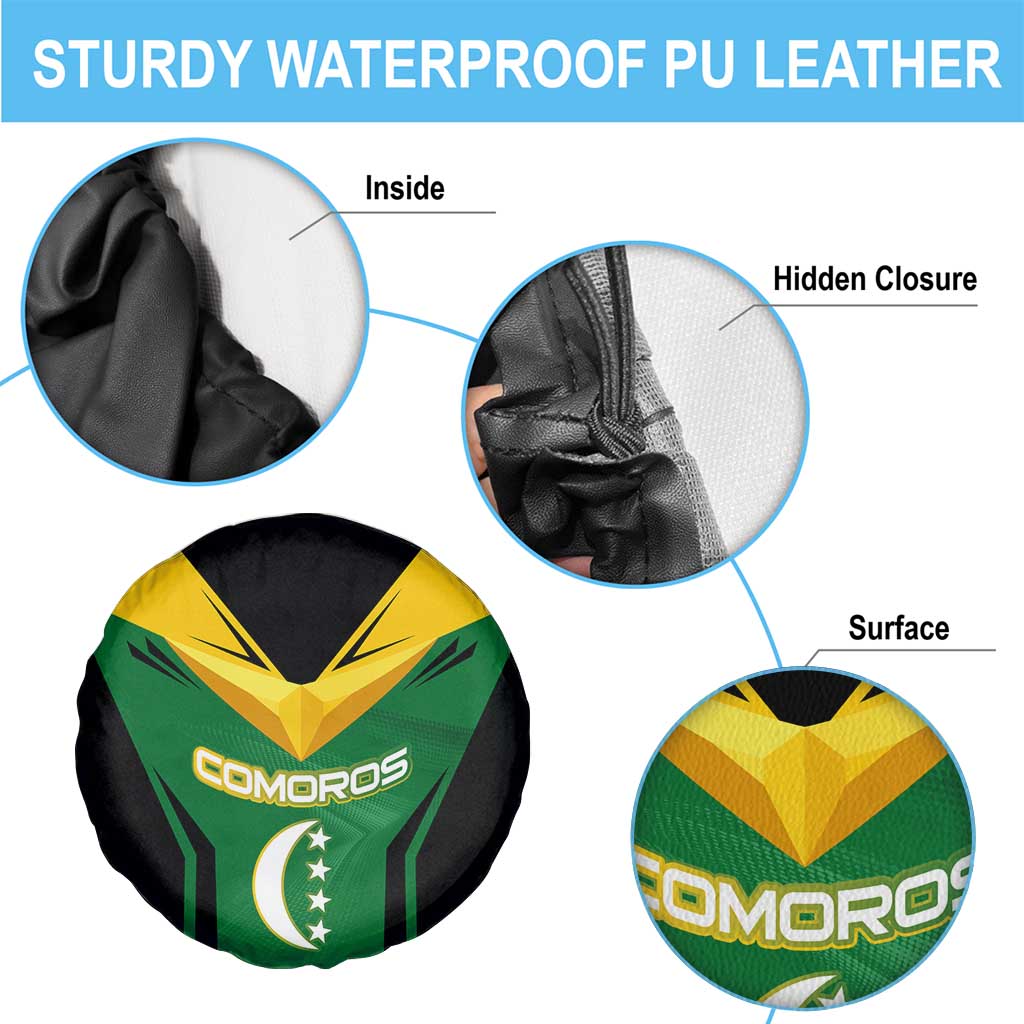 Comoros Spare Tire Cover with National Colors Green Yellow Black Crescent Moon and Stars Emblem