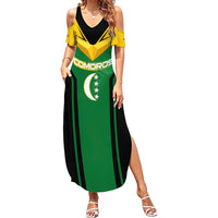 Comoros Summer Maxi Dress with National Colors Green Yellow Black Crescent Moon and Stars Emblem
