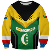 Comoros Sweatshirt with National Colors Green Yellow Black Crescent Moon and Stars Emblem