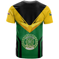 Comoros T Shirt with National Colors Green Yellow Black Crescent Moon and Stars Emblem