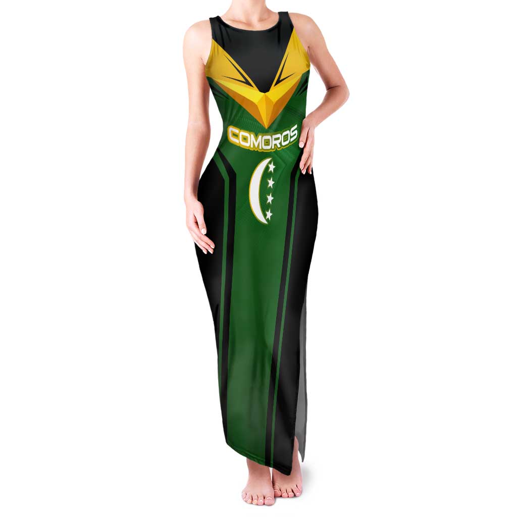 Comoros Tank Maxi Dress with National Colors Green Yellow Black Crescent Moon and Stars Emblem