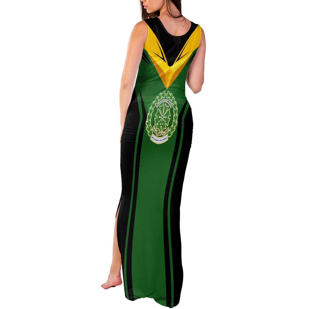 Comoros Tank Maxi Dress with National Colors Green Yellow Black Crescent Moon and Stars Emblem