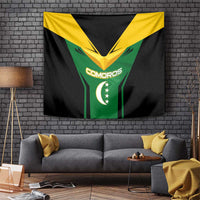 Comoros Tapestry with National Colors Green Yellow Black Crescent Moon and Stars Emblem
