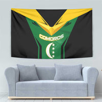 Comoros Tapestry with National Colors Green Yellow Black Crescent Moon and Stars Emblem