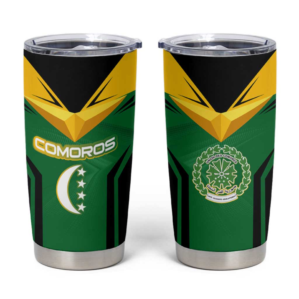 Comoros Tumbler Cup with National Colors Green Yellow Black Crescent Moon and Stars Emblem