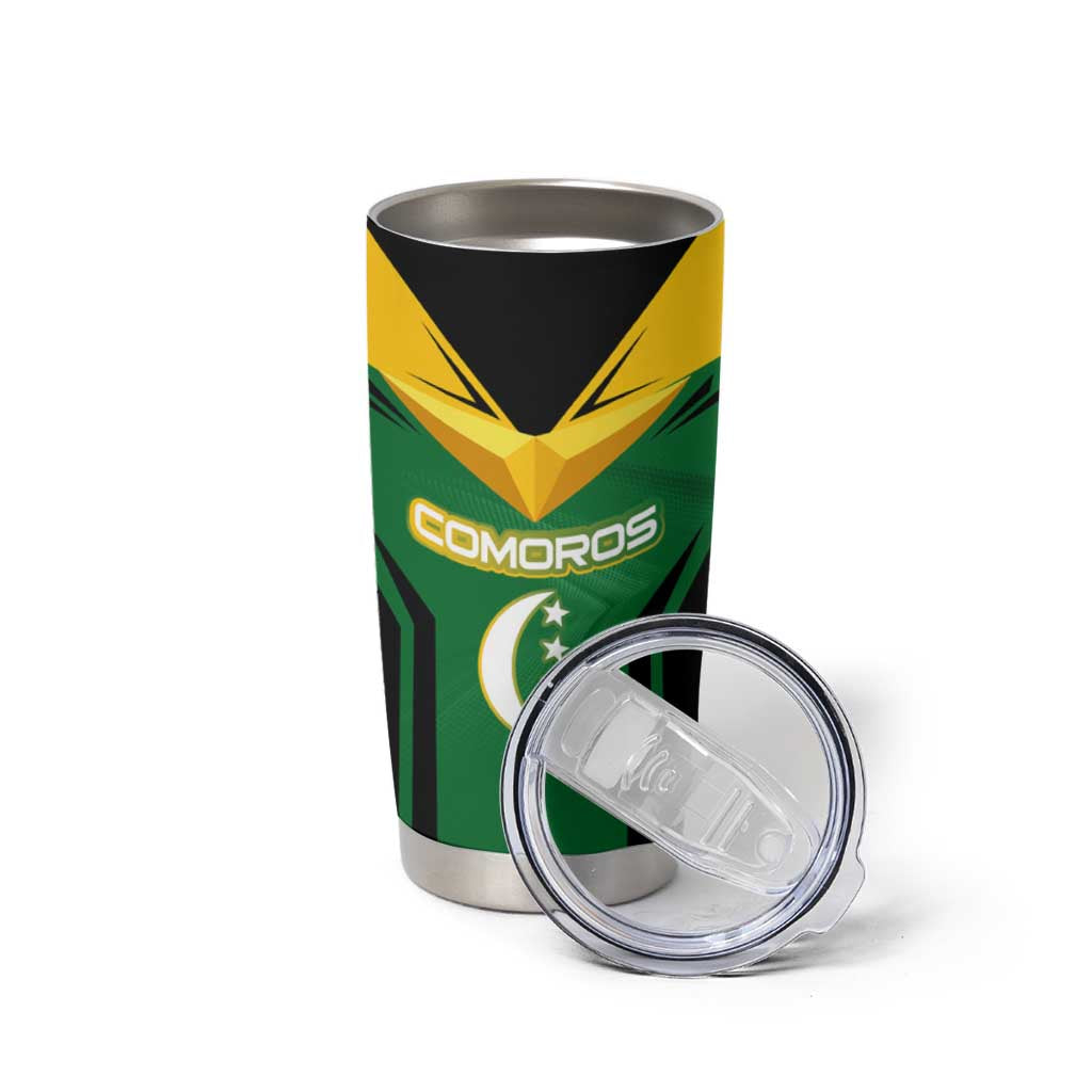 Comoros Tumbler Cup with National Colors Green Yellow Black Crescent Moon and Stars Emblem