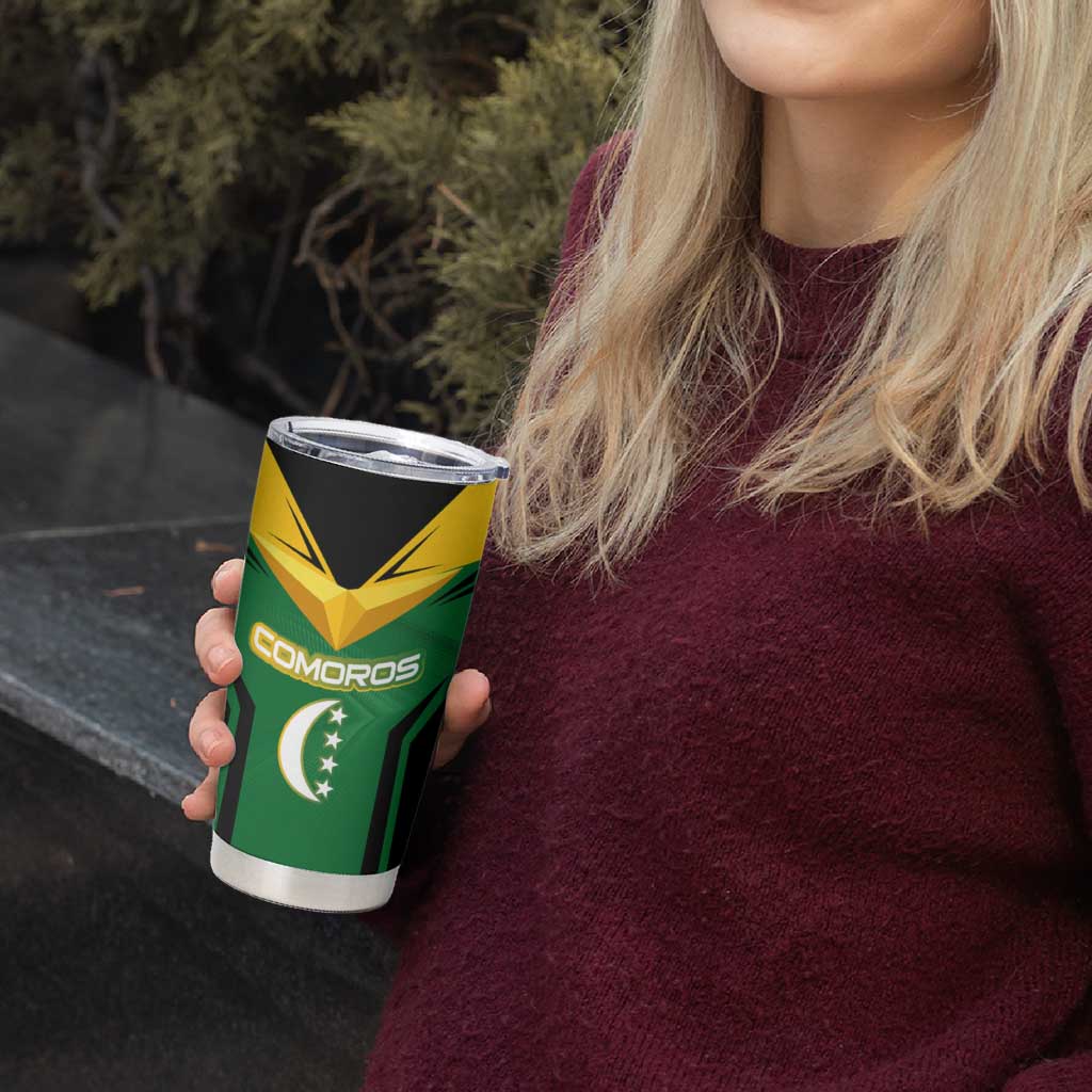 Comoros Tumbler Cup with National Colors Green Yellow Black Crescent Moon and Stars Emblem