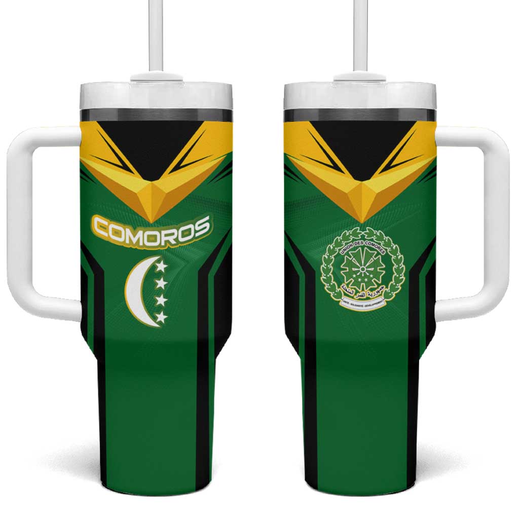 Comoros Tumbler With Handle with National Colors Green Yellow Black Crescent Moon and Stars Emblem