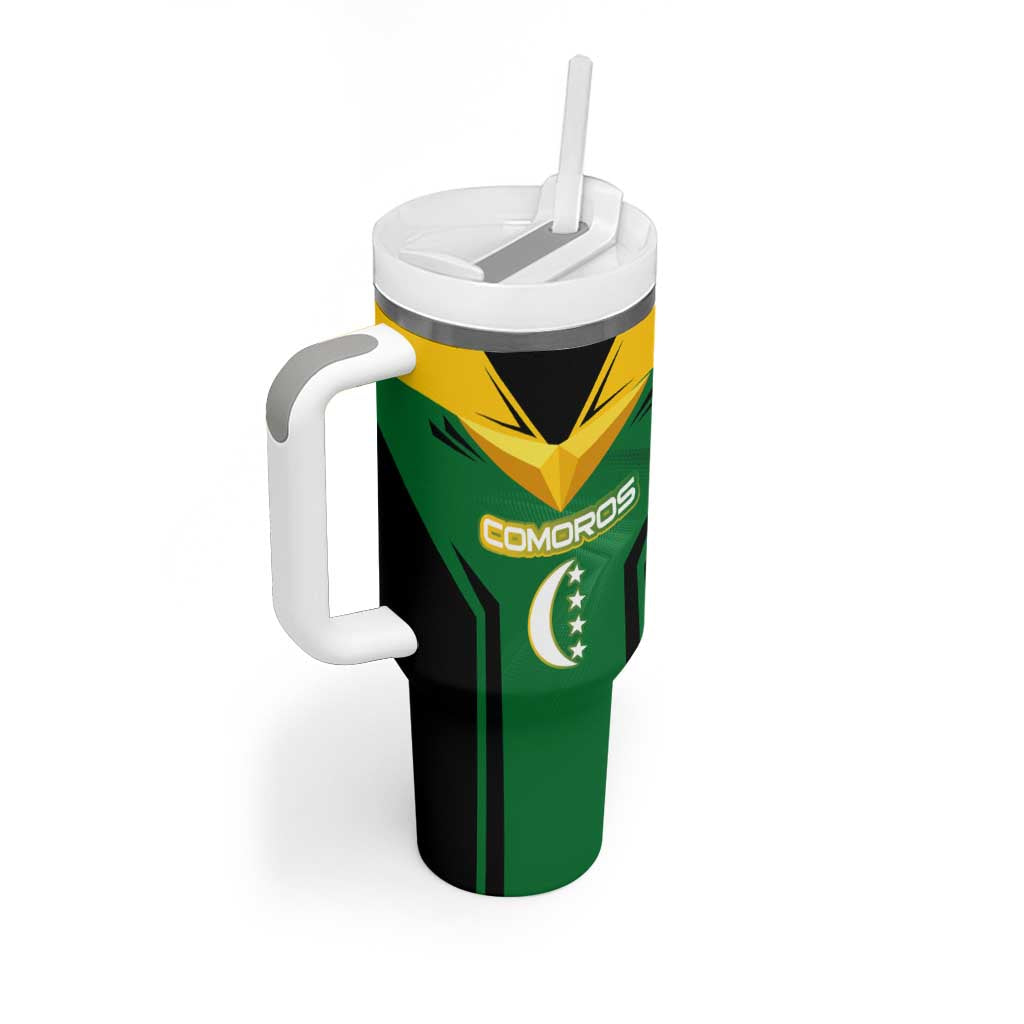 Comoros Tumbler With Handle with National Colors Green Yellow Black Crescent Moon and Stars Emblem
