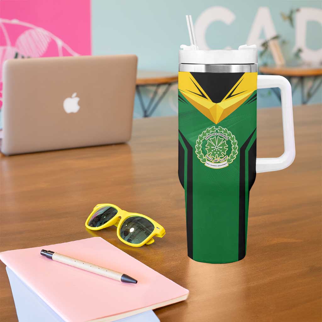 Comoros Tumbler With Handle with National Colors Green Yellow Black Crescent Moon and Stars Emblem