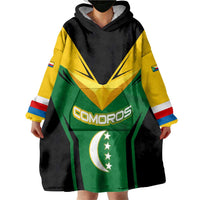 Comoros Wearable Blanket Hoodie with National Colors Green Yellow Black Crescent Moon and Stars Emblem