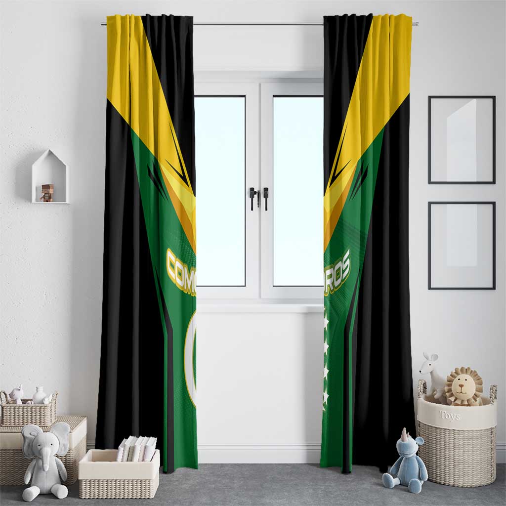 Comoros Window Curtain with National Colors Green Yellow Black Crescent Moon and Stars Emblem
