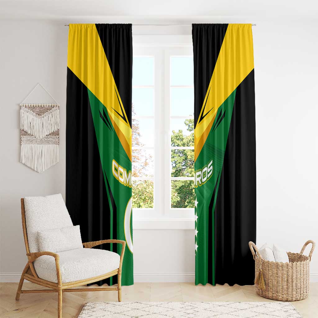 Comoros Window Curtain with National Colors Green Yellow Black Crescent Moon and Stars Emblem