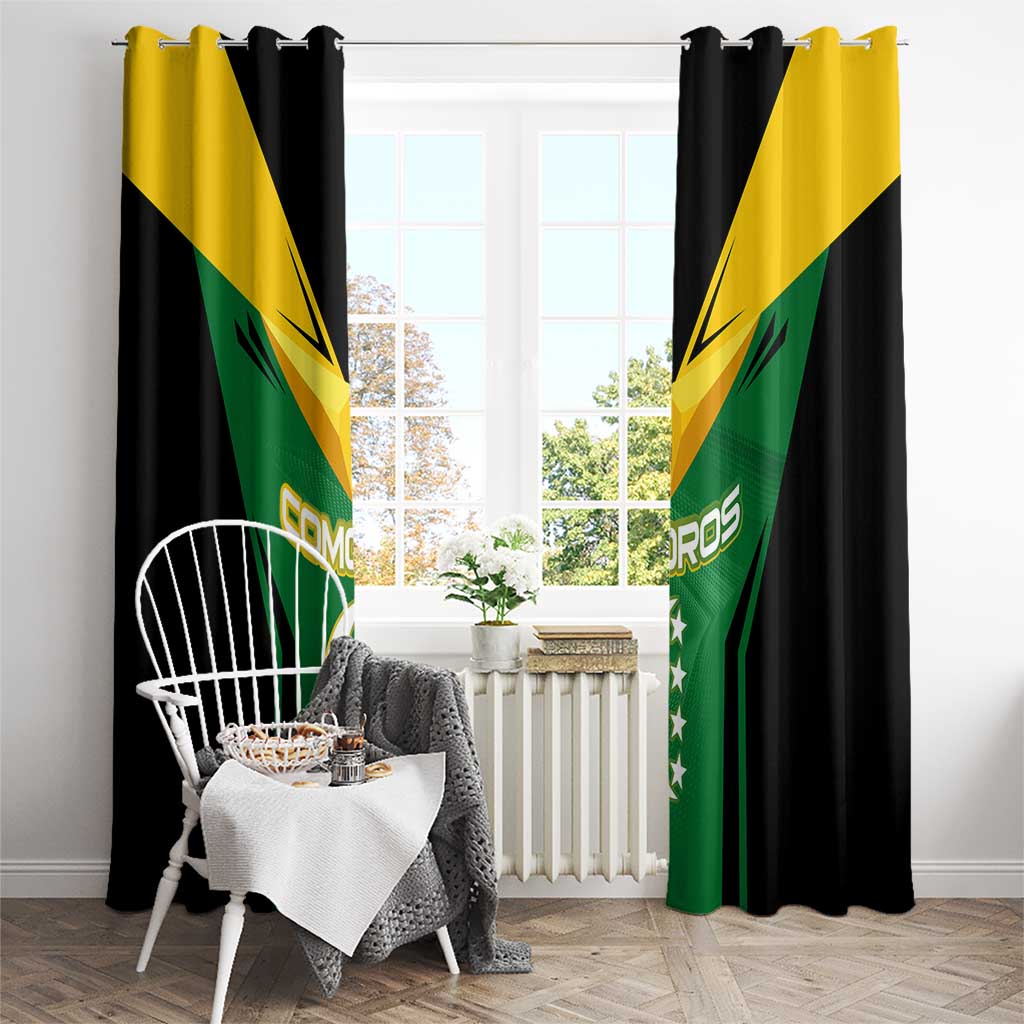 Comoros Window Curtain with National Colors Green Yellow Black Crescent Moon and Stars Emblem