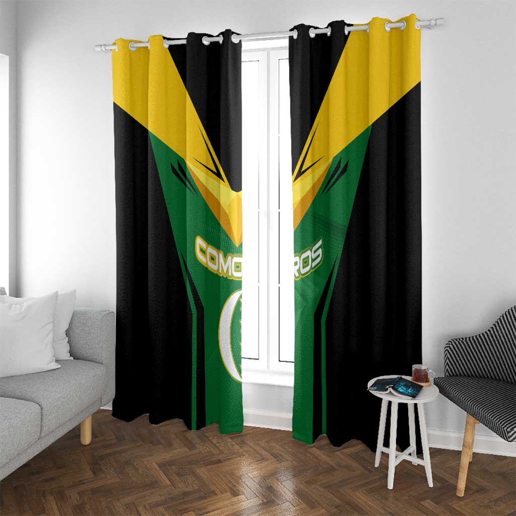 Comoros Window Curtain with National Colors Green Yellow Black Crescent Moon and Stars Emblem