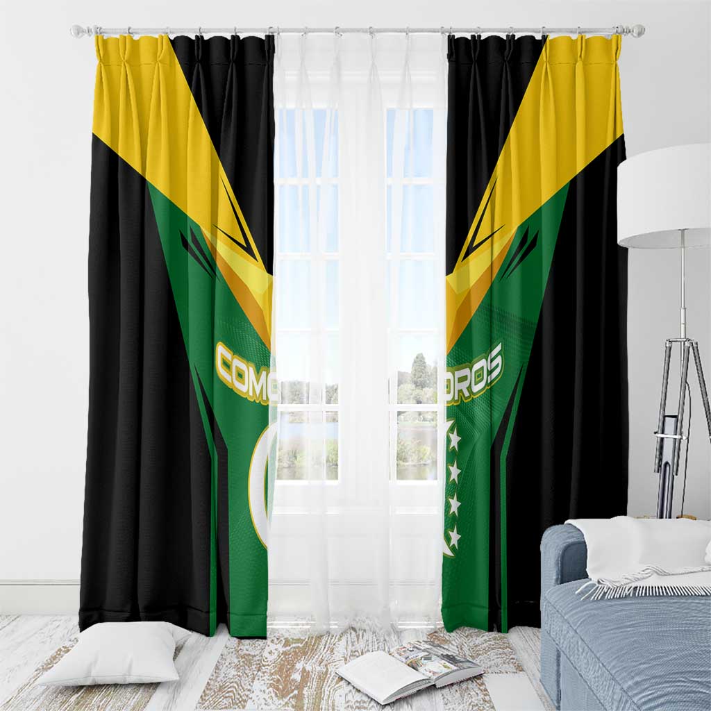 Comoros Window Curtain with National Colors Green Yellow Black Crescent Moon and Stars Emblem
