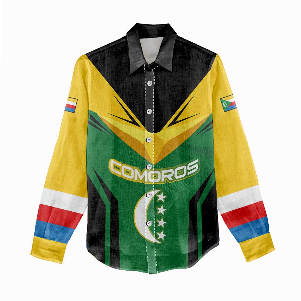 Comoros Women Casual Shirt with National Colors Green Yellow Black Crescent Moon and Stars Emblem