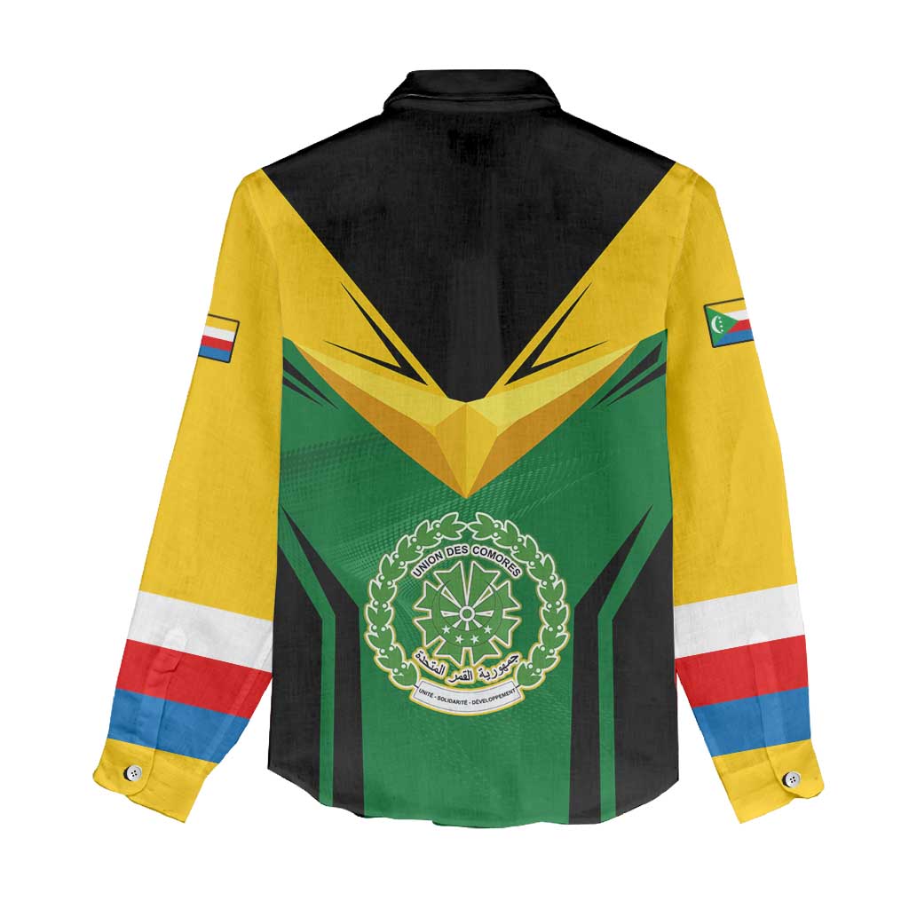 Comoros Women Casual Shirt with National Colors Green Yellow Black Crescent Moon and Stars Emblem