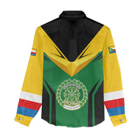 Comoros Women Casual Shirt with National Colors Green Yellow Black Crescent Moon and Stars Emblem