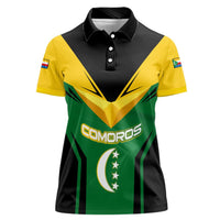 Comoros Women Polo Shirt with National Colors Green Yellow Black Crescent Moon and Stars Emblem