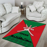 Oman Area Rug with National Flag Colors and Crossed Khanjar Emblem Design