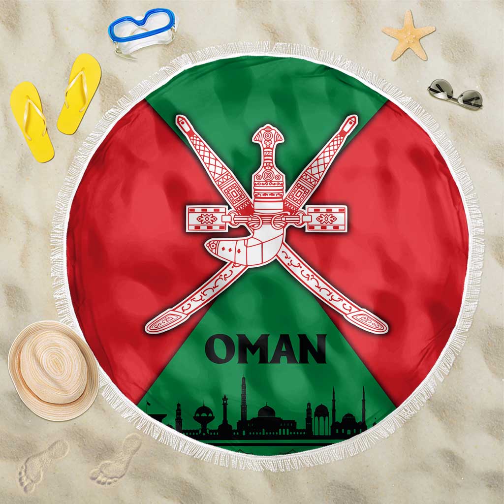 Oman Beach Blanket with National Flag Colors and Crossed Khanjar Emblem Design