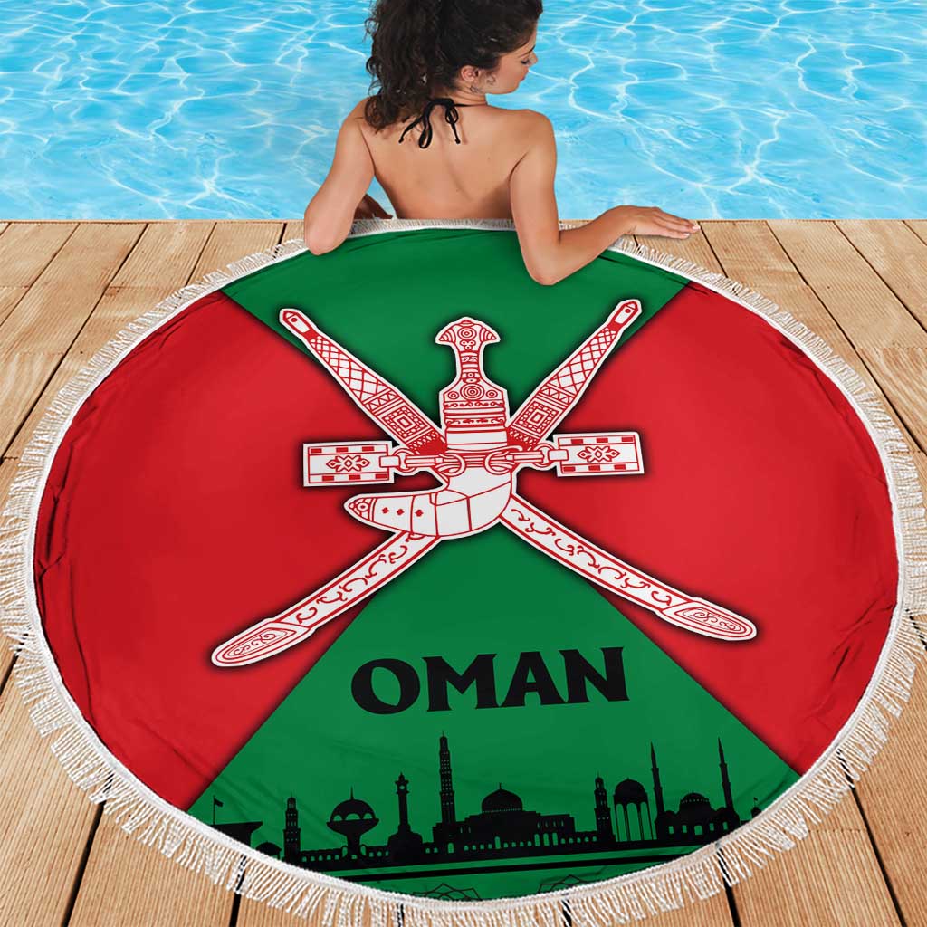 Oman Beach Blanket with National Flag Colors and Crossed Khanjar Emblem Design