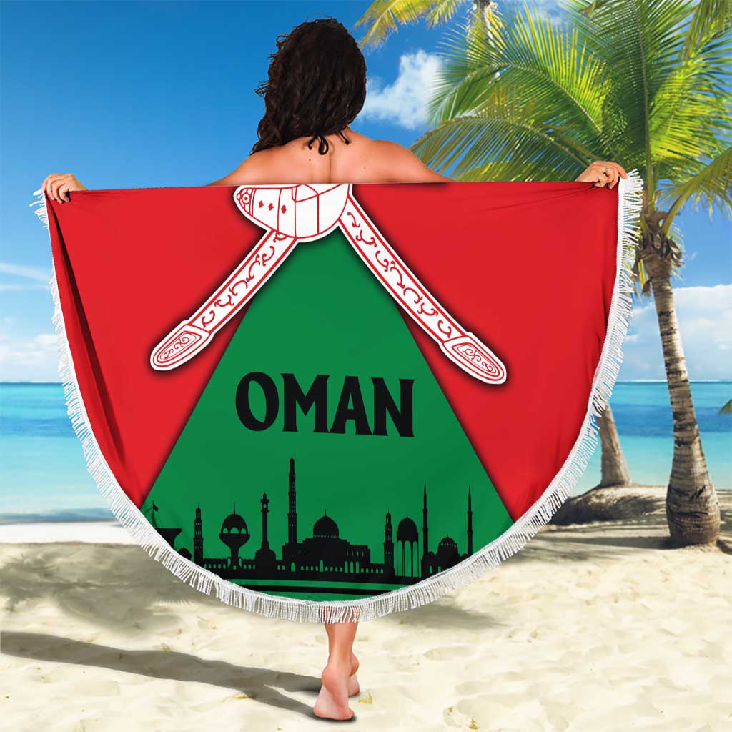 Oman Beach Blanket with National Flag Colors and Crossed Khanjar Emblem Design