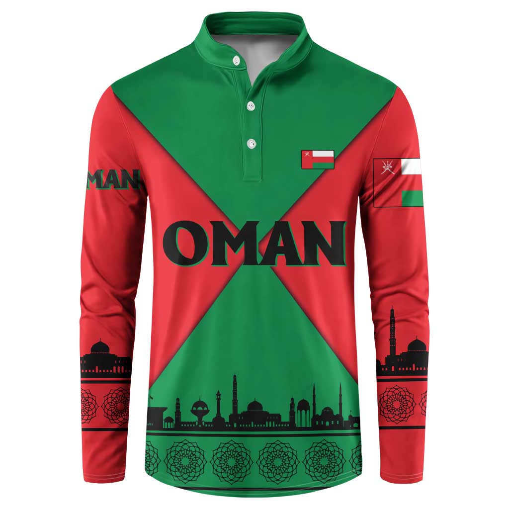 Oman Button Sweatshirt with National Flag Colors and Crossed Khanjar Emblem Design